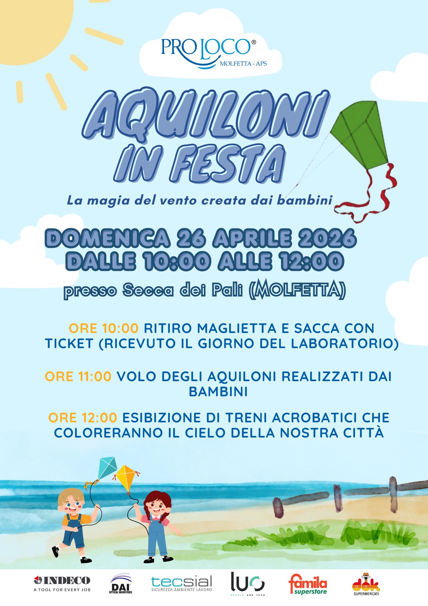 QUESTA MATTINA, DOMENICA 26 APRILE, LA SECCA DEI PALI SAR� INVASA DAGLI AQUILONI CREATI DAI BAMBINI CHE HANNO PARTECIPATO AL PROGETTO DELLA PRO LOCO DI MOLFETTA