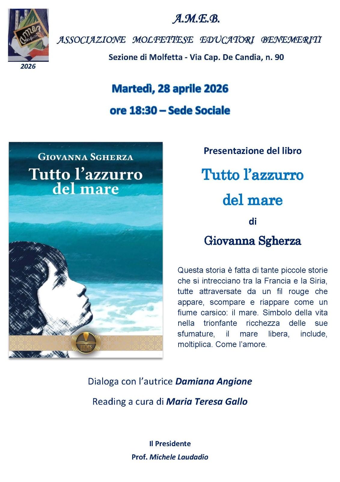 LA PROF.SSA GIOVANNA SGHERZA PRESENTA QUESTA SERA MARTED� 28 APRILE, IL SUO ROMANZO 