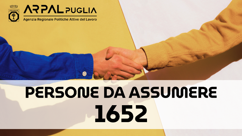 OLTRE 1600 PERSONE DA ASSUMERE NEI TERRITORI DI BARI, BAT E FOGGIA