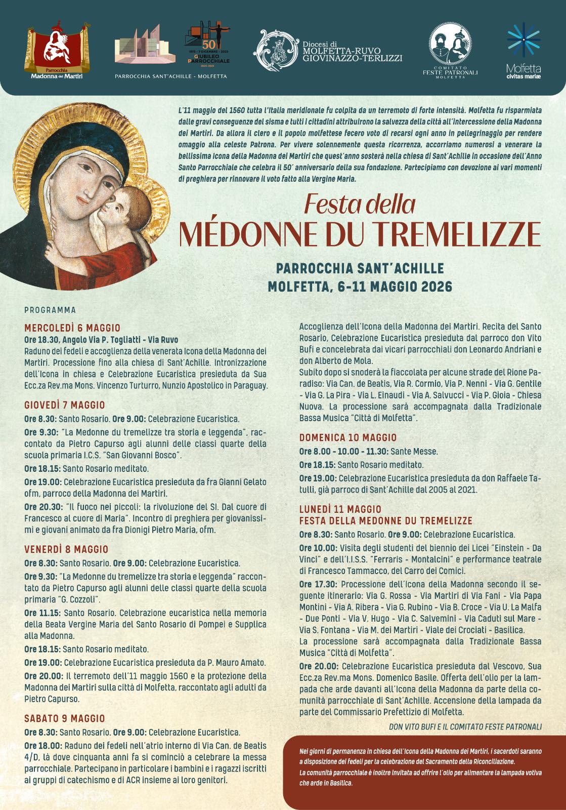 L�11 MAGGIO SI CELEBRA A MOLFETTA LA FESTA DELLA MEDONNE DU TREMELIZZE