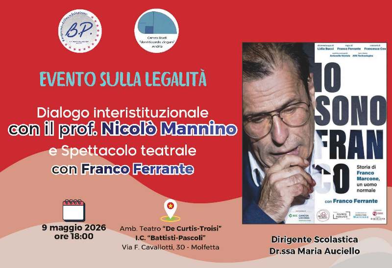 �IO SONO FRANCO�: UNO SPETTACOLO DI TEATRO CIVILE PER RICORDARE UN EROE DELLA LEGALIT�, SI TERR� PRESSO L�AMBIENTE TEATRO DEL PLESSO �CESARE BATTISTI�