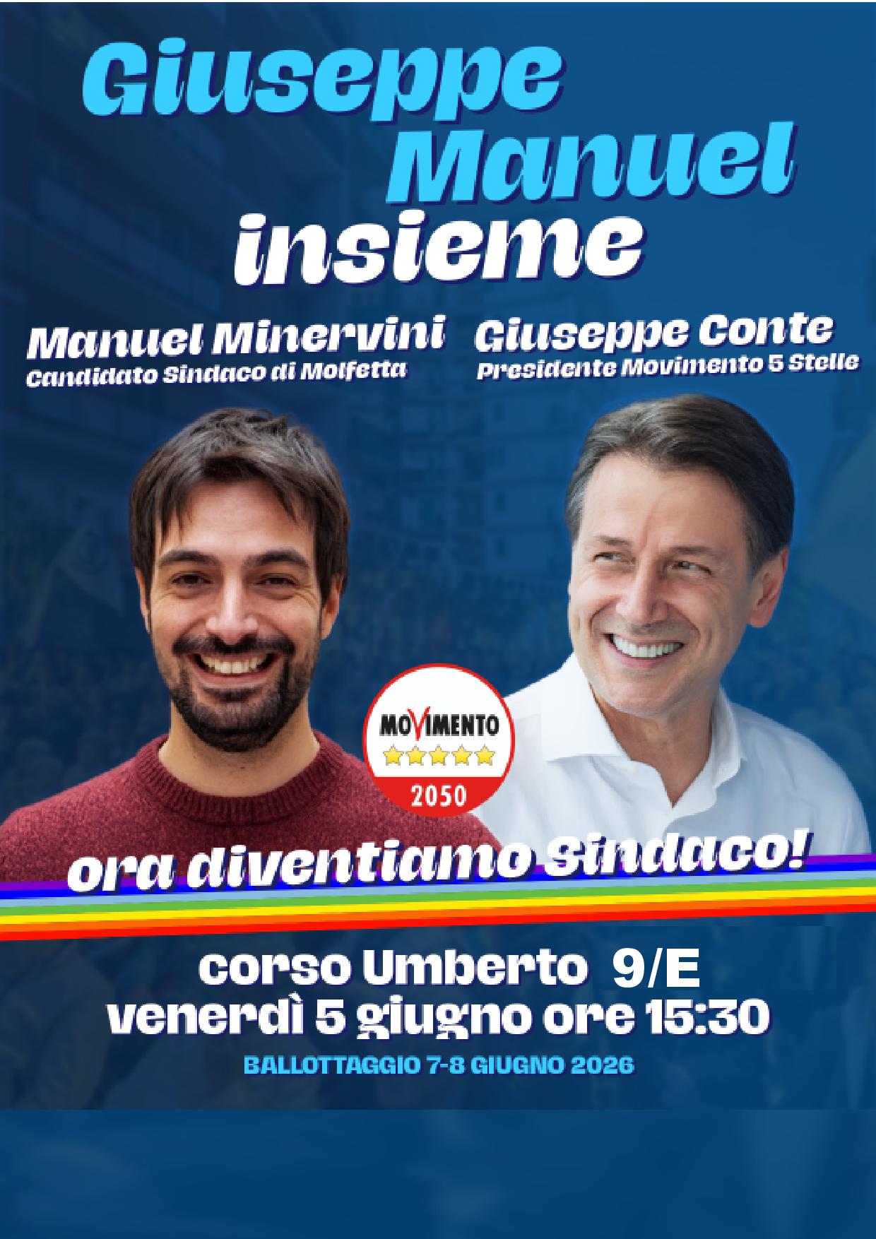 MOLFETTA, CHIUSURA DELLA CAMPAGNA ELETTORALE DEL MOVIMENTO 5 STELLE: ARRIVA GIUSEPPE CONTE