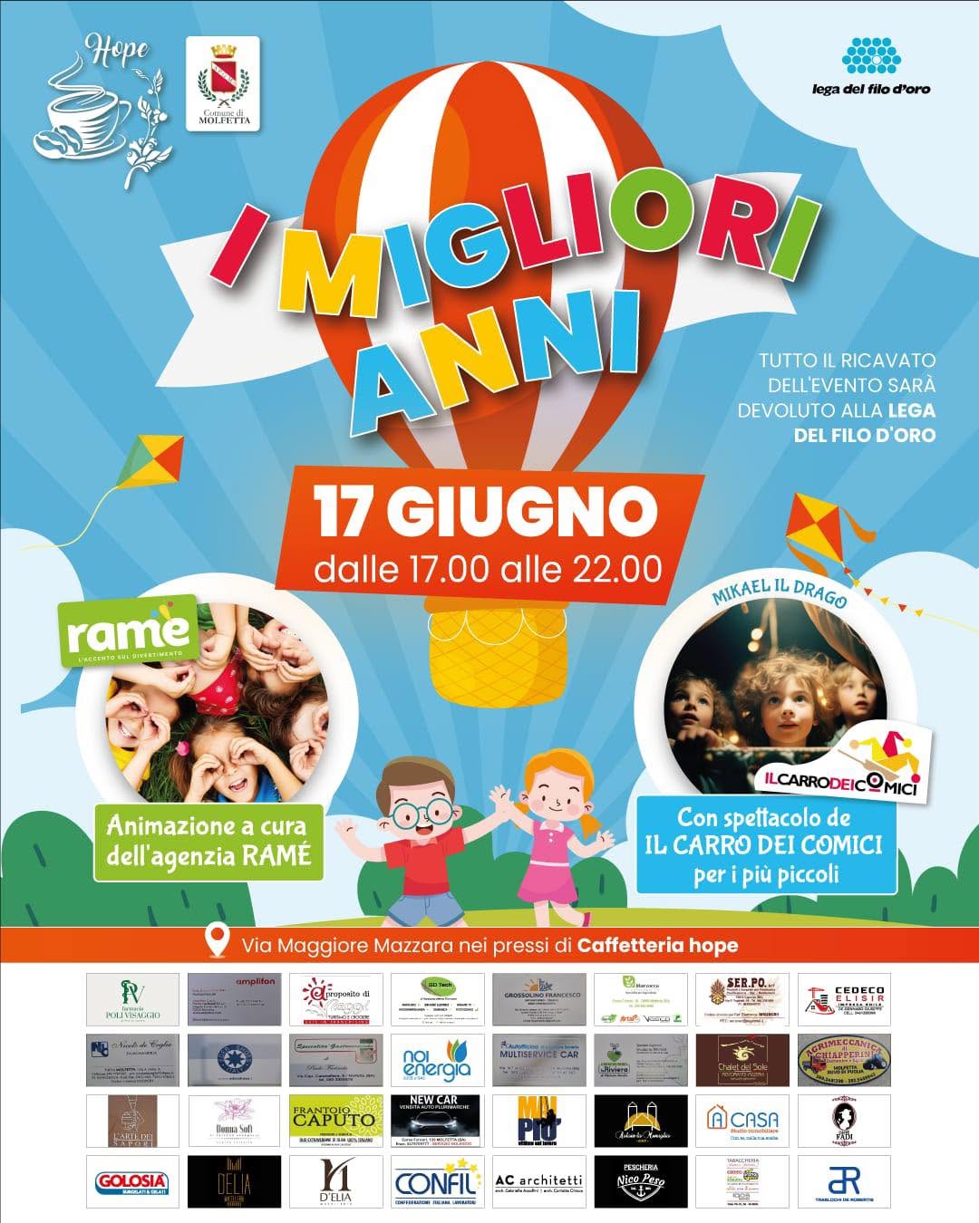 I MIGLIORI ANNI: UN MOMENTO DI FESTA E SOLIDARIET�, MERCOLED� 17 GIUGNO A MOLFETTA
