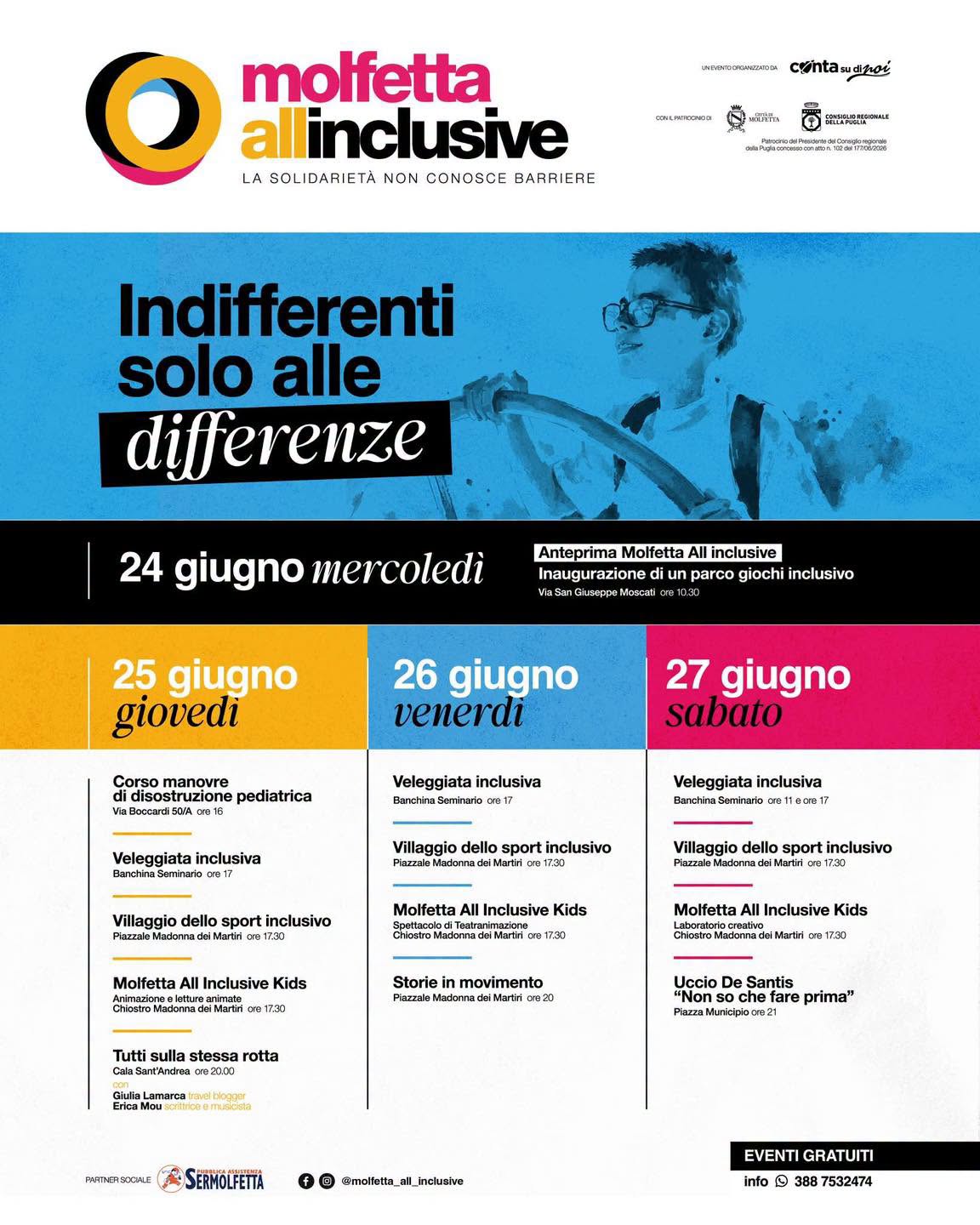 MOLFETTA ALL INCLUSIVE, �INDIFFERENTI SOLO ALLE DIFFERENZE�: QUATTRO GIORNI DI EVENTI PER PROMUOVERE INCLUSIONE E PARTECIPAZIONE
