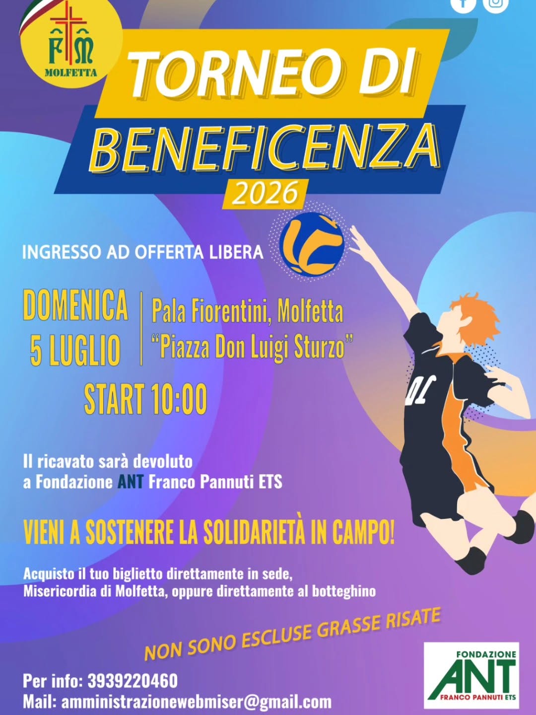 TORNEO DI BENEFICENZA A MOLFETTA: LA MISERICORDIA SCEGLIE LO SPORT PER SOSTENERE L�ANT