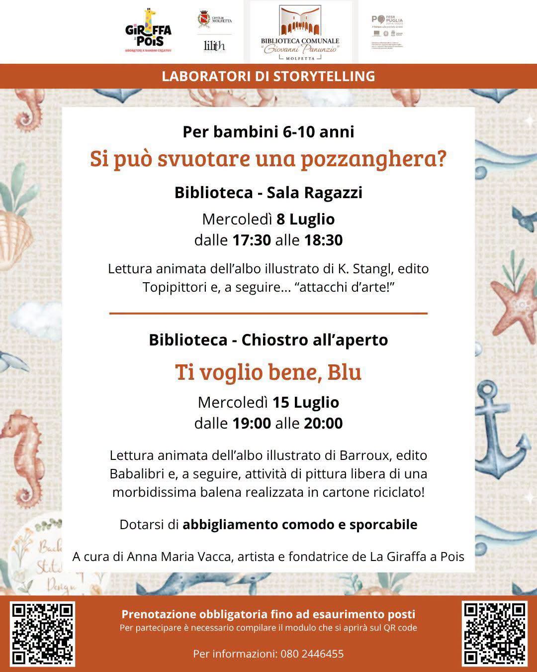 ALLA BIBLIOTECA GIOVANNI PANUNZIO DUE LABORATORI DI STORYTELLING PER BAMBINI