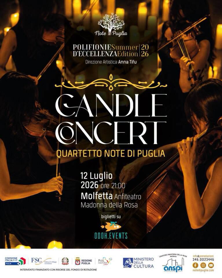 CANDLE CONCERT A MOLFETTA, LA MUSICA INCONTRA LA LUCE DELLE CANDELE