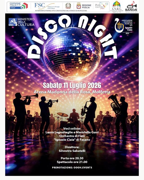 DISCO NIGHT A MOLFETTA, LA GRANDE MUSICA DA BALLO IN VERSIONE ORCHESTRALE