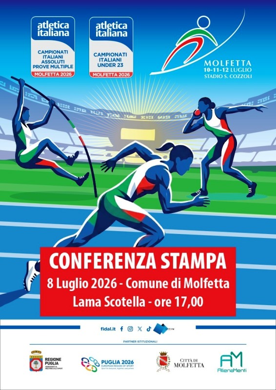 SARANNO PRESENTATI MERCOLEDI' 8 LUGLIO I CAMPIONATI ITALIANI ASSOLUTI DI PROVE MULTIPLE E INDIVIDUALI UNDER 23