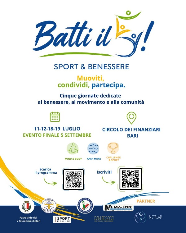 BATTI IL 5 � SPORT E BENESSERE, AL VIA IL PROGETTO GRATUITO NEL MUNICIPIO V