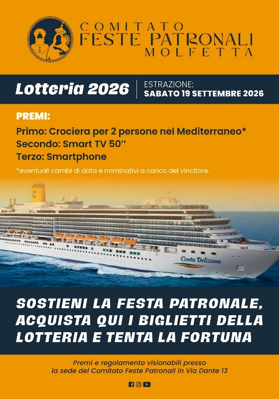 SONO DISPONIBILI I BIGLIETTI DELLA LOTTERIA DELLA FESTA PATRONALE 2026, UN�INIZIATIVA PER FINANZIARE LA FESTA DI MARIA SS. DEI MARTIRI