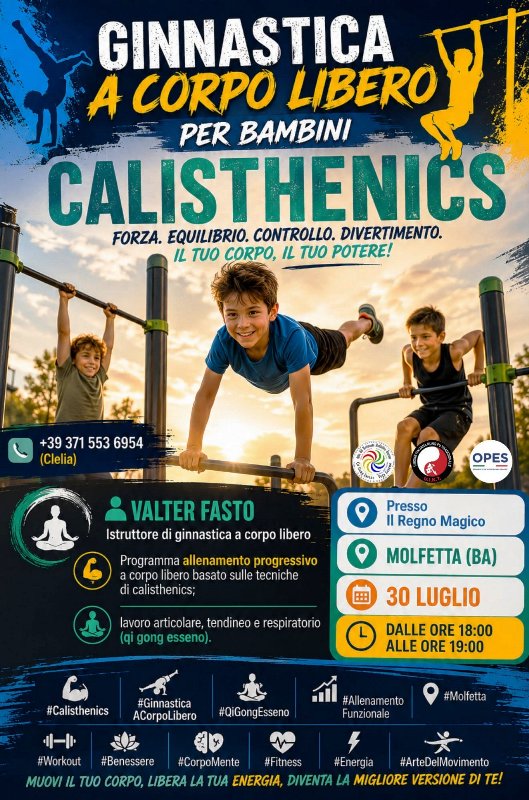 GINNASTICA A CORPO LIBERO PER BAMBINI A MOLFETTA: APPUNTAMENTO IL 30 LUGLIO AL REGNO MAGICO