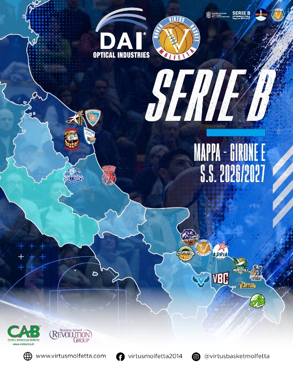 LA DAI OPTICAL VIRTUS MOLFETTA INSERITA NEL GIRONE E DEL PROSSIMO CAMPIONATO DI SERIE B INTERREGIONALE