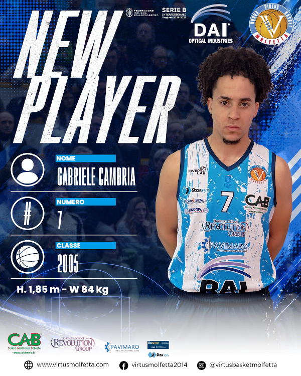 GABRIELE CAMBRIA, TALENTO E PUNTI PER LA DAI OPTICAL VIRTUS MOLFETTA