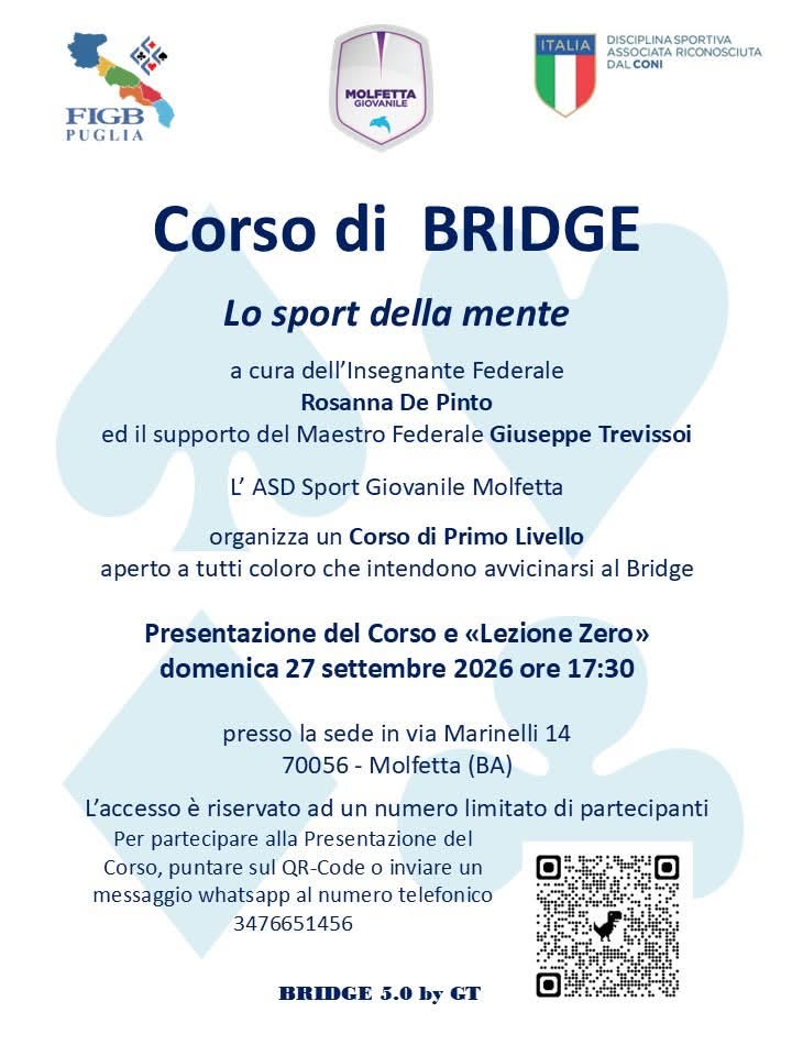 A MOLFETTA UN CORSO DI BRIDGE PER AVVICINARSI ALLO �SPORT DELLA MENTE�
