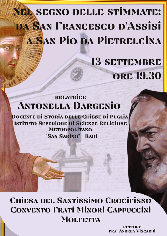 �NEL SEGNO DELLE STIMMATE�, A MOLFETTA UN INCONTRO SU SAN FRANCESCO D'ASSISI E SAN PIO DA PIETRELCINA