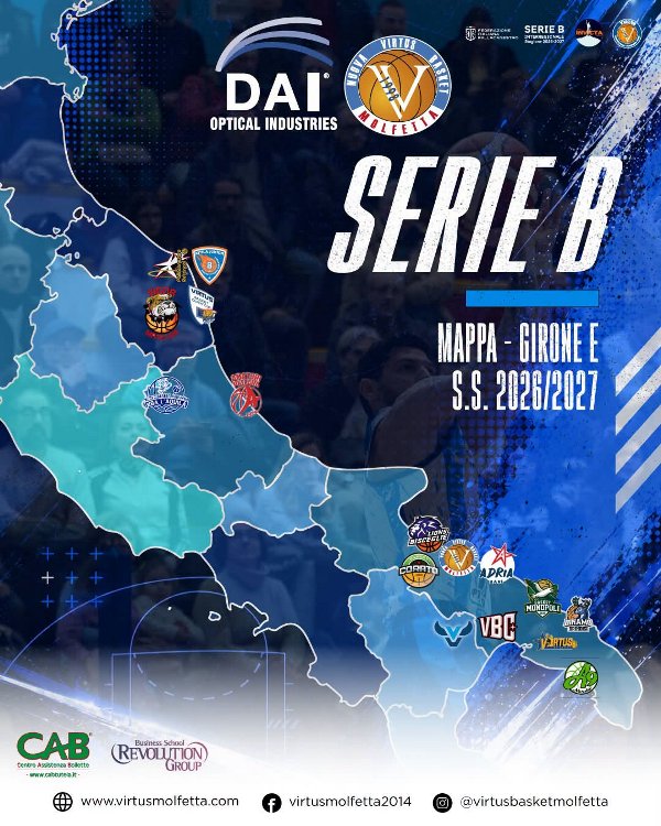 SERIE B INTERREGIONALE, LA VIRTUS MOLFETTA NEL GIRONE E TRA PUGLIA, MARCHE, ABRUZZO E BASILICATA