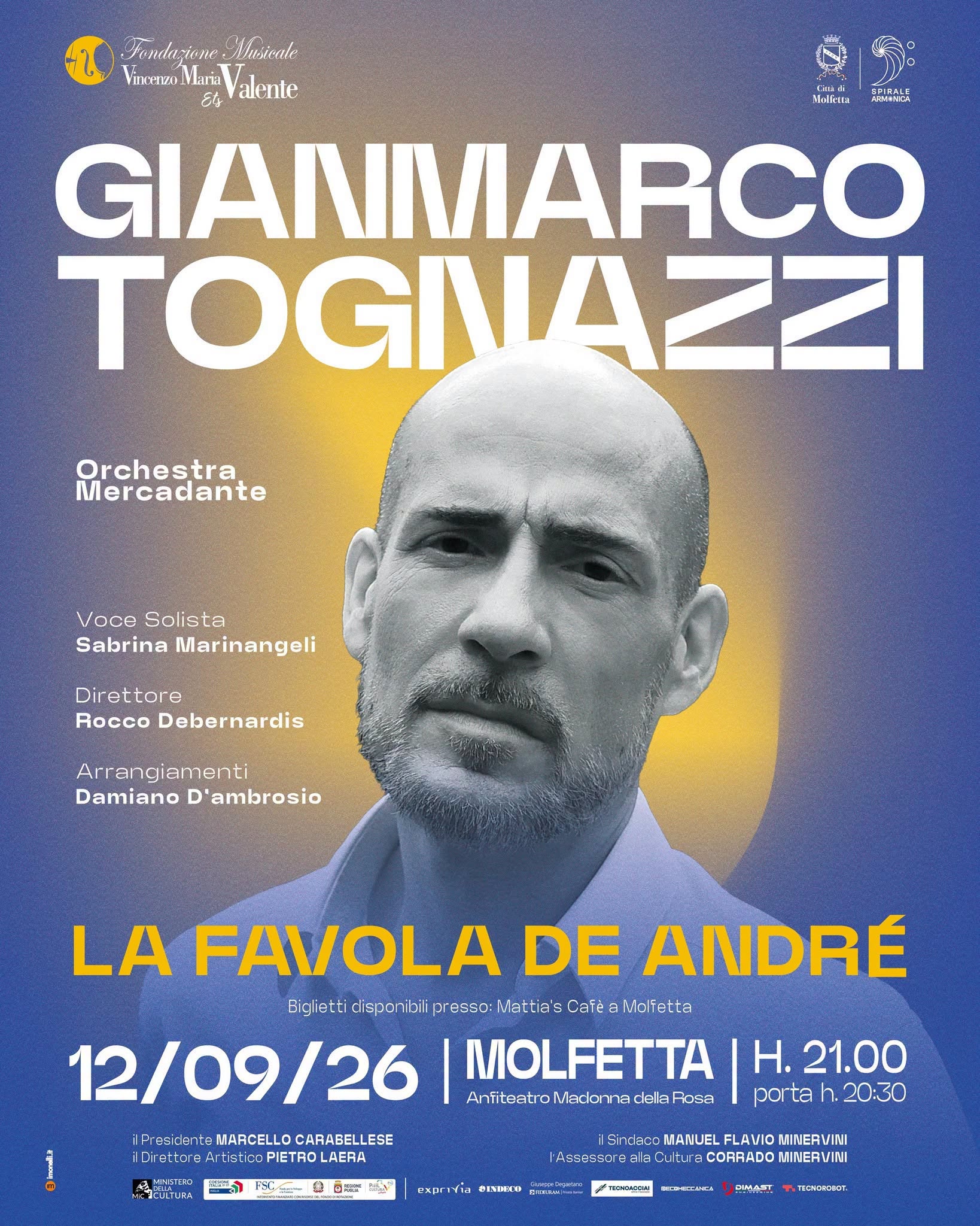 �LA FAVOLA DE ANDRɔ A MOLFETTA: GIANMARCO TOGNAZZI OMAGGIA FABRIZIO DE ANDR� ALL�ANFITEATRO MADONNA DELLA ROSA