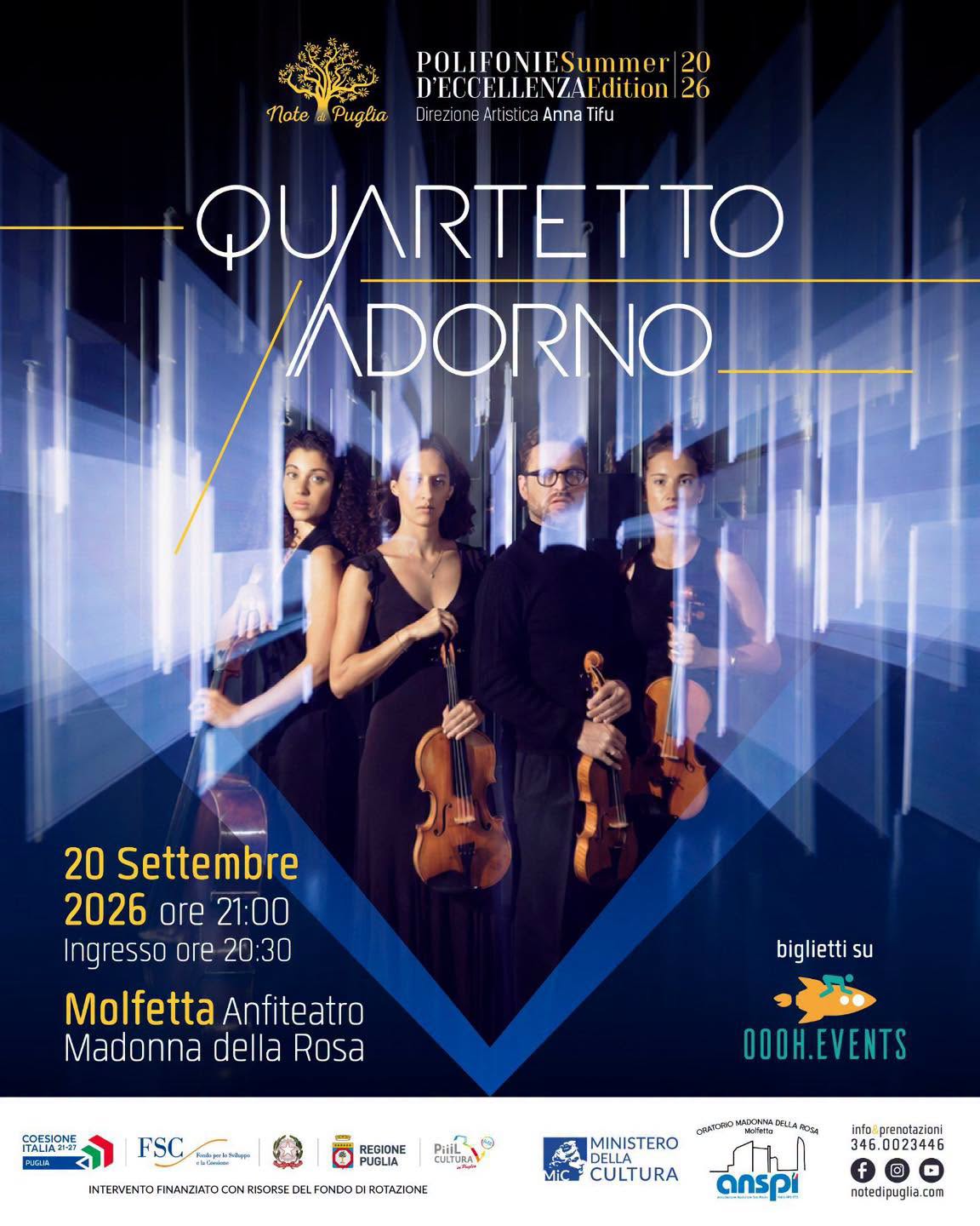 IL QUARTETTO ADORNO PORTA BEETHOVEN ALL�ANFITEATRO MADONNA DELLA ROSA