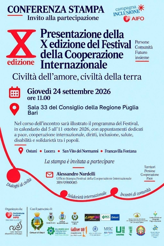 SAR� PRESENTATA GIOVED� 24 SETTEMBRE IN CONSIGLIO REGIONALE LA DECIMA EDIZIONE DEL FESTIVAL DELLA COOPERAZIONE INTERNAZIONALE