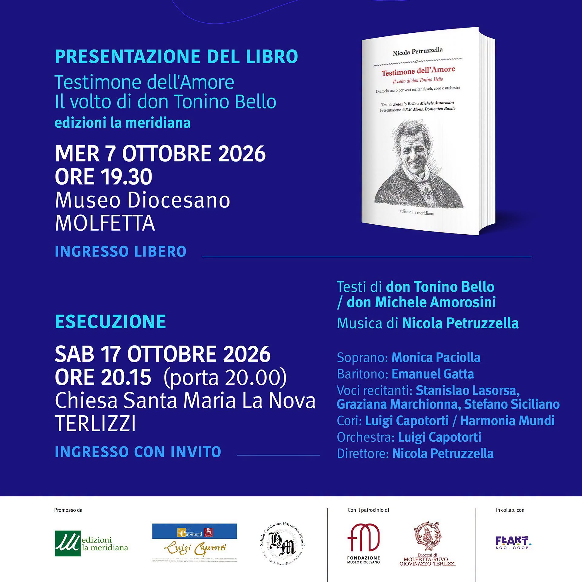 �TESTIMONE DELL�AMORE�, A MOLFETTA SI PRESENTA IL VOLUME CHE RACCOGLIE L'ORATORIO SACRO PER VOCI RECITANTI, SOLI, CORO E ORCHESTRA