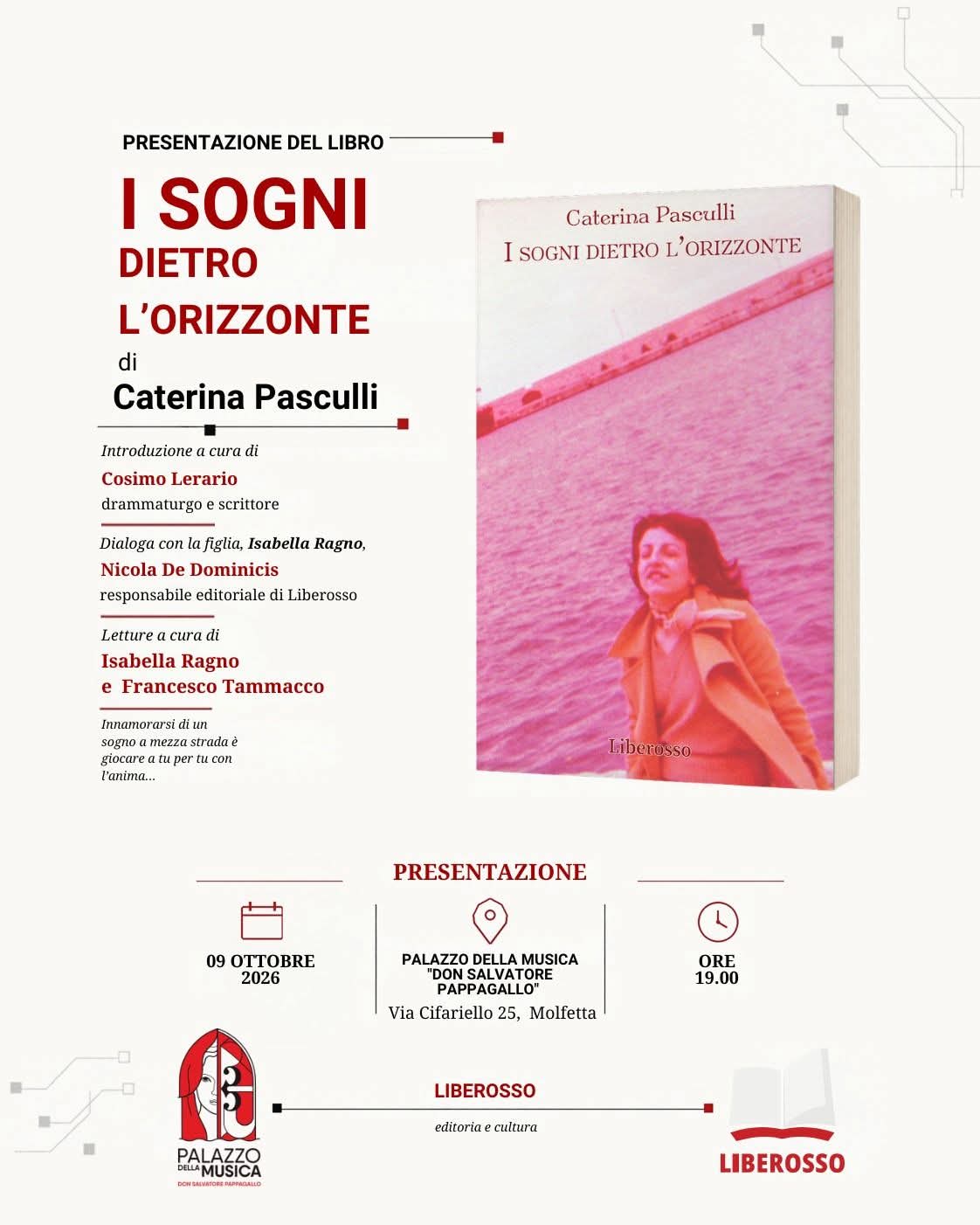 SAR� PRESENTATO A MOLFETTA IL LIBRO DI CATERINA PASCULLI �I SOGNI DIETRO L�ORIZZONTE�