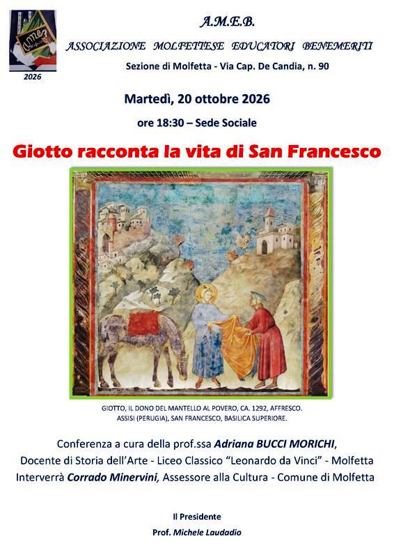 �GIOTTO RACCONTA LA VITA DI SAN FRANCESCO�: CONFERENZA ALL�AMEB DI MOLFETTA
