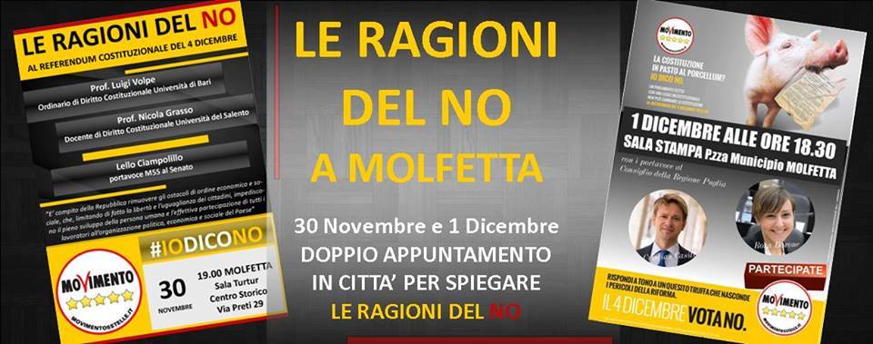 INCONTRO PUBBLICO CON I PORTAVOCE DEL MOVIMENTO CINQUE STELLE PER SPIEGARE LE RAGIONI DEL NO AL REFERENDUM DEL 4 DICEMBRE