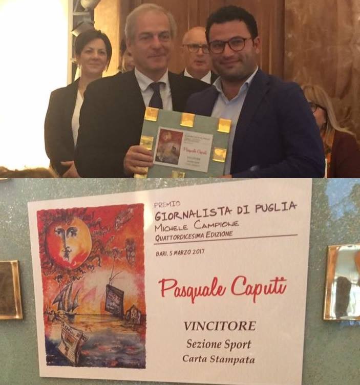 AL GIORNALISTA MOLFETTESE PASQUALE CAPUTI IL PREMIO ANNUALE GIORNALISTA DI PUGLIA MICHELE CAMPIONE