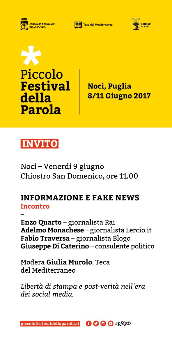 INFORMAZIONE E FAKE NEWS, SE NE PARLA IN UN INCONTRO PUBBLICO  A NOCI, VENERD 9 GIUGNO