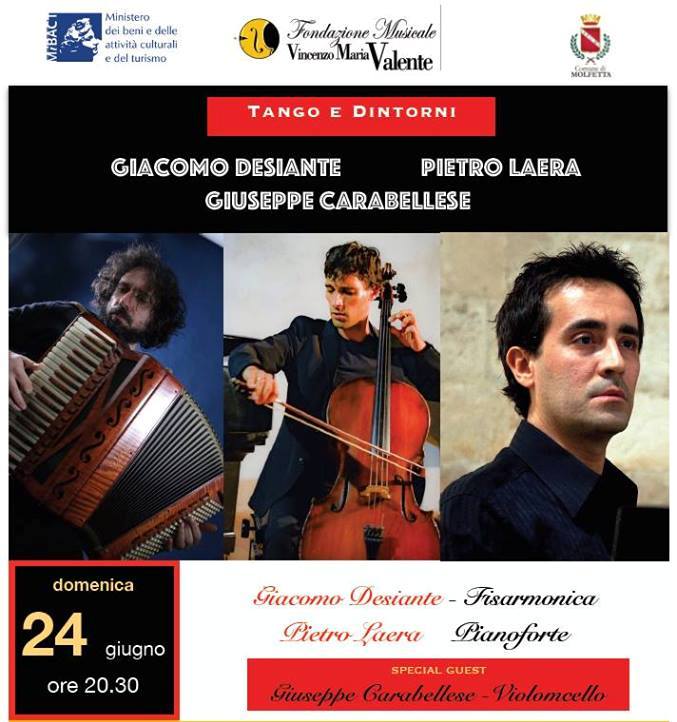 TANGO E DINTORNI: CONCERTO PER PIANOFORTE, FISARMONICA E VIOLONCELLO, DOMENICA 24 GIUGNO AL CHIOSTRO DI SAN DOMENICO