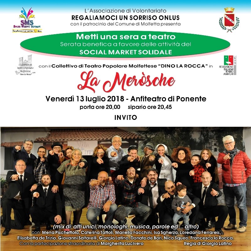 PASSARE UNA BELLA SERATA ALLINSEGNA DEL DIVERTIMENTO E DELLA BENEFICENZA. INIZIATIVA DEL SOCIAL MARKET SOLIDALE DI MOLFETTA