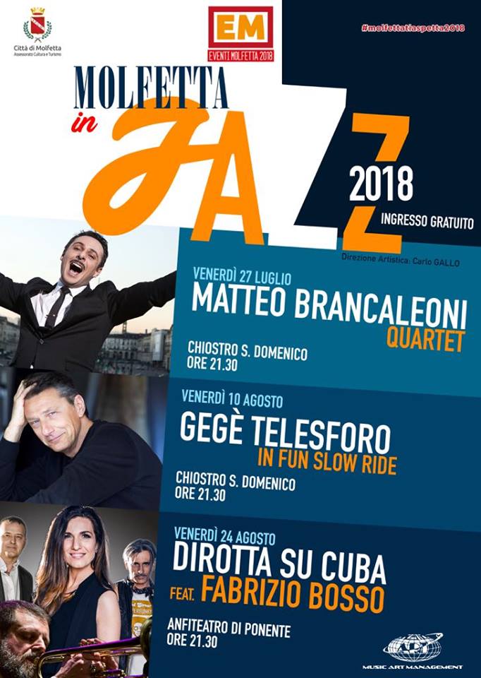 TORNA UNA RASSEGNA DI MUSICA JAZZ A MOLFETTA. TRE CONCERTI CON INGRESSO GRATUITO, IL PRIMO VENERD 27 LUGLIO