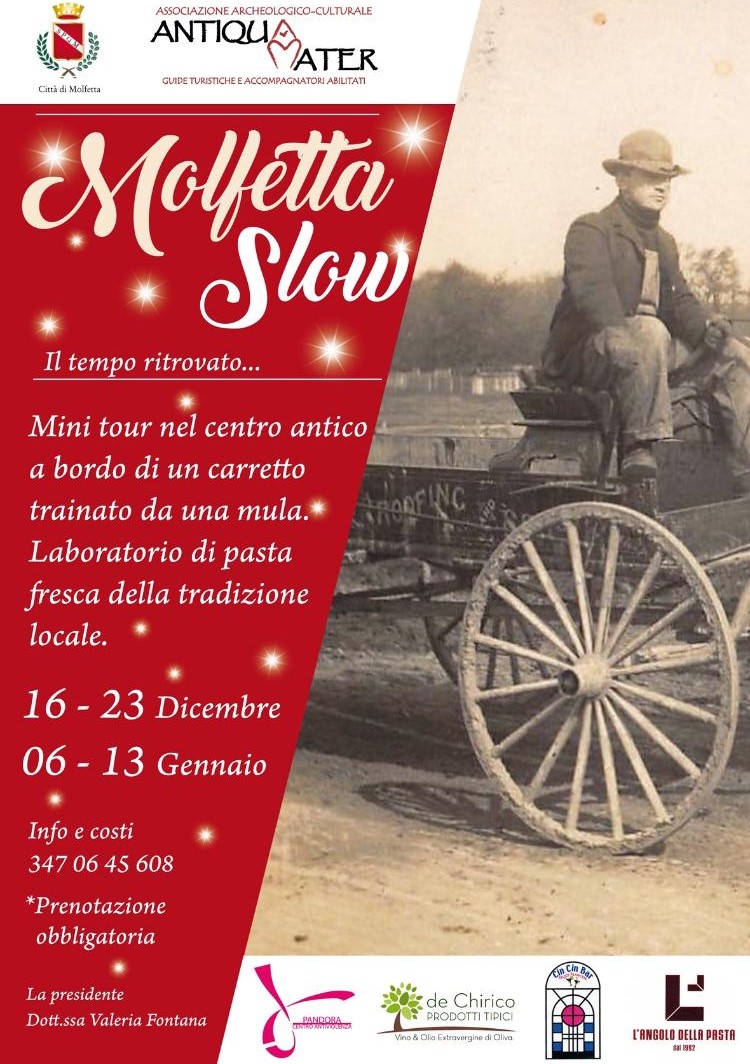 DA DOMENICA 16 DICEMBRE SAR POSSIBILE FARE UN MINI TOUR NEL CENTRO ANTICO DI MOLFETTA SU UN CARRETTO TRAINATO DA UNA MULA