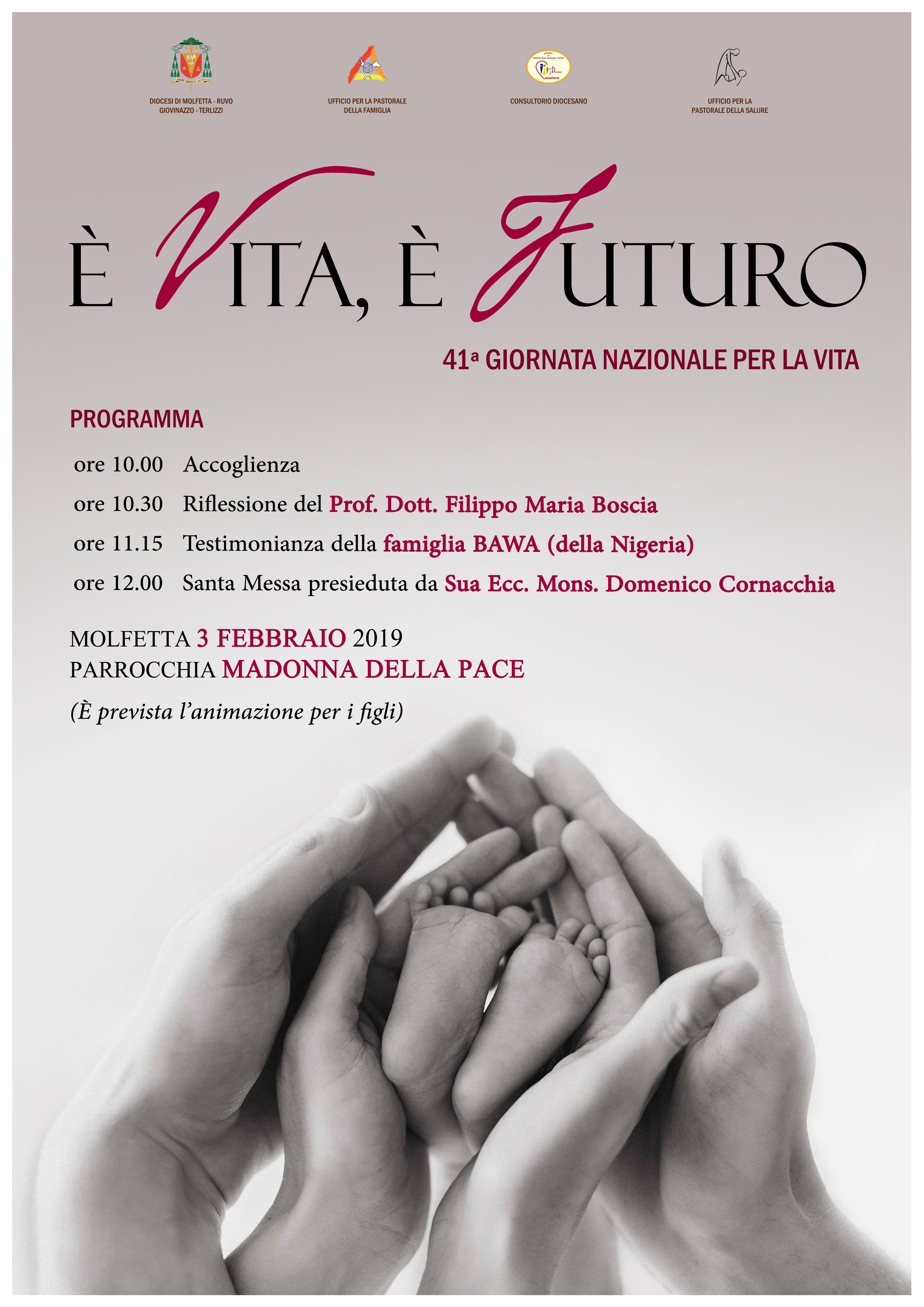 DOMENICA 3 FEBBRAIO LA DIOCESI DI MOLFETTA-RUVO-GIOVINAZZO-TERLIZZI CELEBRA LA 41^ GIORNATA PER LA VITA