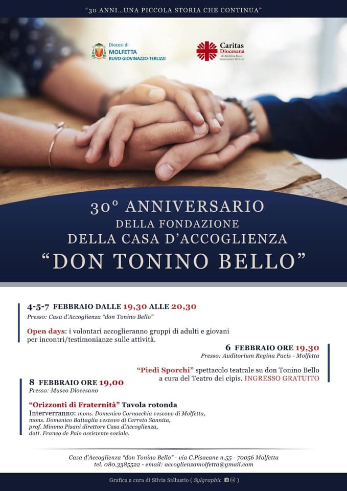 SI APRONO A MOLFETTA LE CELEBRAZIONI PER RICORDARE IL 30 ANNIVERSARIO DELLISTITUZIONE DELLA CASA D'ACCOGLIENZA 