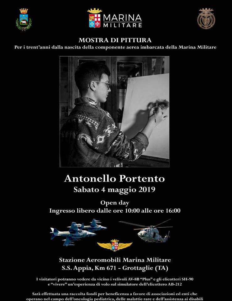 UNA MOSTRA DEL GIOVANISSIMO PITTORE MOLFETTESE ANTONELLO PORTENTO PRESSO LA STAZIONE AEROMOBILI DELLA MARINA MILITARE DI GROTTAGLIE