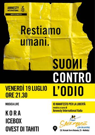 CON LA RASSEGNA MUSICALE SUONI CONTRO IL GRUPPO 236 AMNESTY INTERNATIONAL DI MOLFETTA PROMUOVE LA DIFESA DEI DIRITTI UMANI