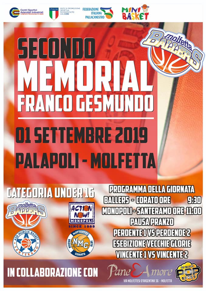 DOMENICA 1 SETTEMBRE AL PALAPOLI IL SECONDO MEMORIAL FRANCO GESMUNDO