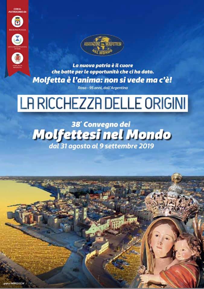 LA CELEBRAZIONE DEL MOLFETTA DAY CONCLUDE UFFICIALMENTE LUNED 9 SETTEMBRE IL 38 CONVEGNO DEI MOLFETTESI NEL MONDO