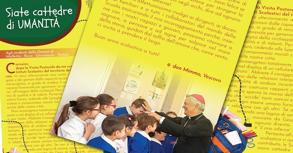 CON LINIZIO DEL NUOVO ANNO SCOLASTICO ARRIVA PUNTUALE IL MESSAGGIO DEL VESCOVO DON MIMMO CORNACCHIA: SIATE CATTEDRE DI UMANIT!