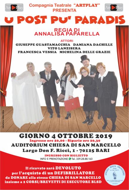 LA COMPAGNIA TEATRALE ARTPLAY PRESENTA LO SPETTACOLO DI BENEFICENZA U POST PU PARADIS