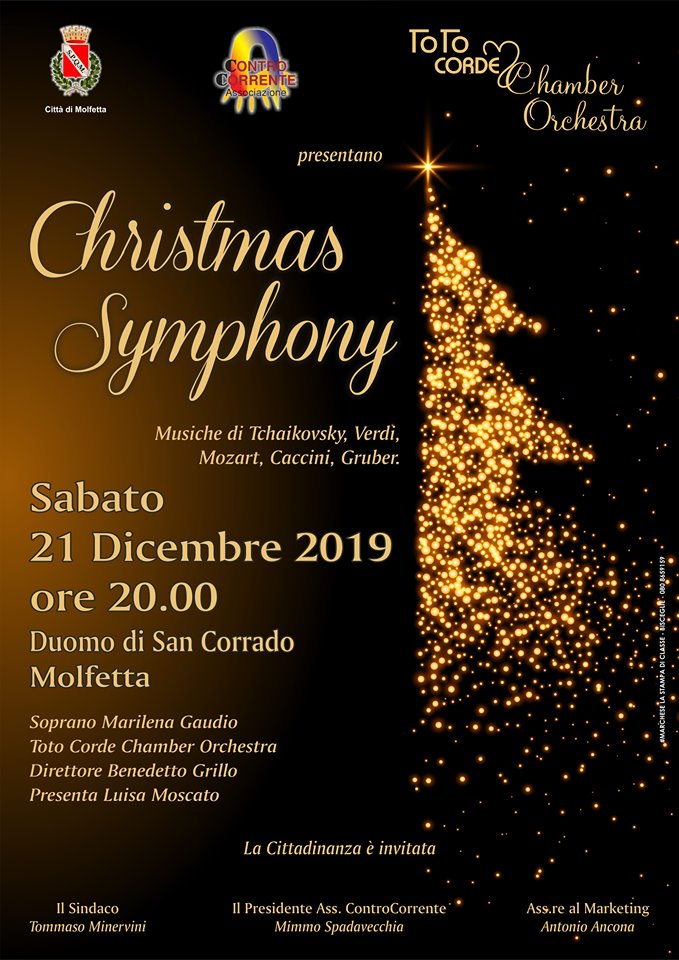 CONTINUA IL NATALE IN MUSICA A MOLFETTA SABATO 21 DICEMBRE  TEMPO DI CHRISTMAS SYMPHONY AL DUOMO DI SAN CORRADO