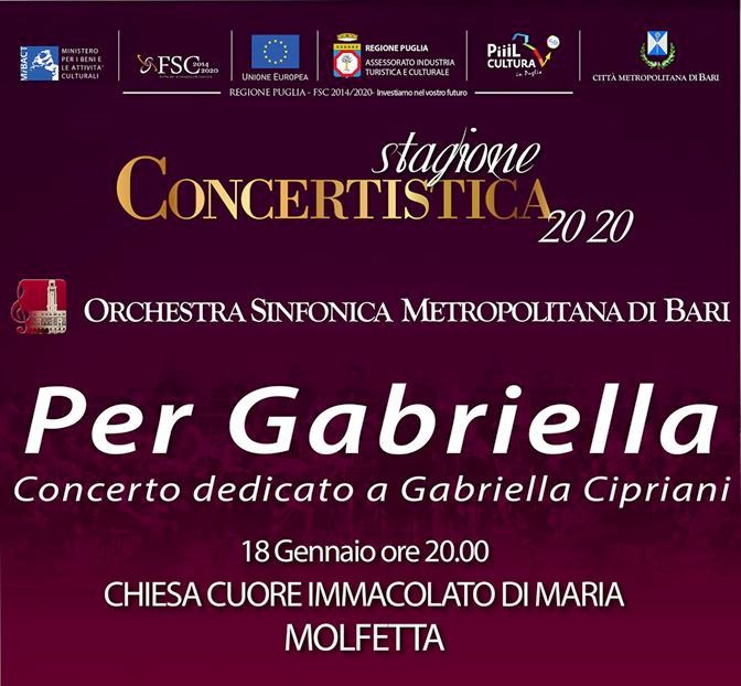 LORCHESTRA SINFONICA METROPOLITANA DI BARI TERR UN CONCERTO A MOLFETTA DEDICATO A GABRIELLA CIPRIANI