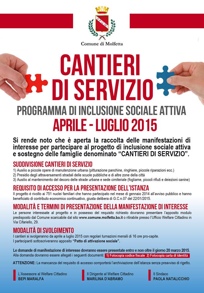 CANTIERI DI SERVIZIO  PROGRAMMA DI INCLUSIONE SOCIALE ATTIVA  APRILE    LUGLIO 2015