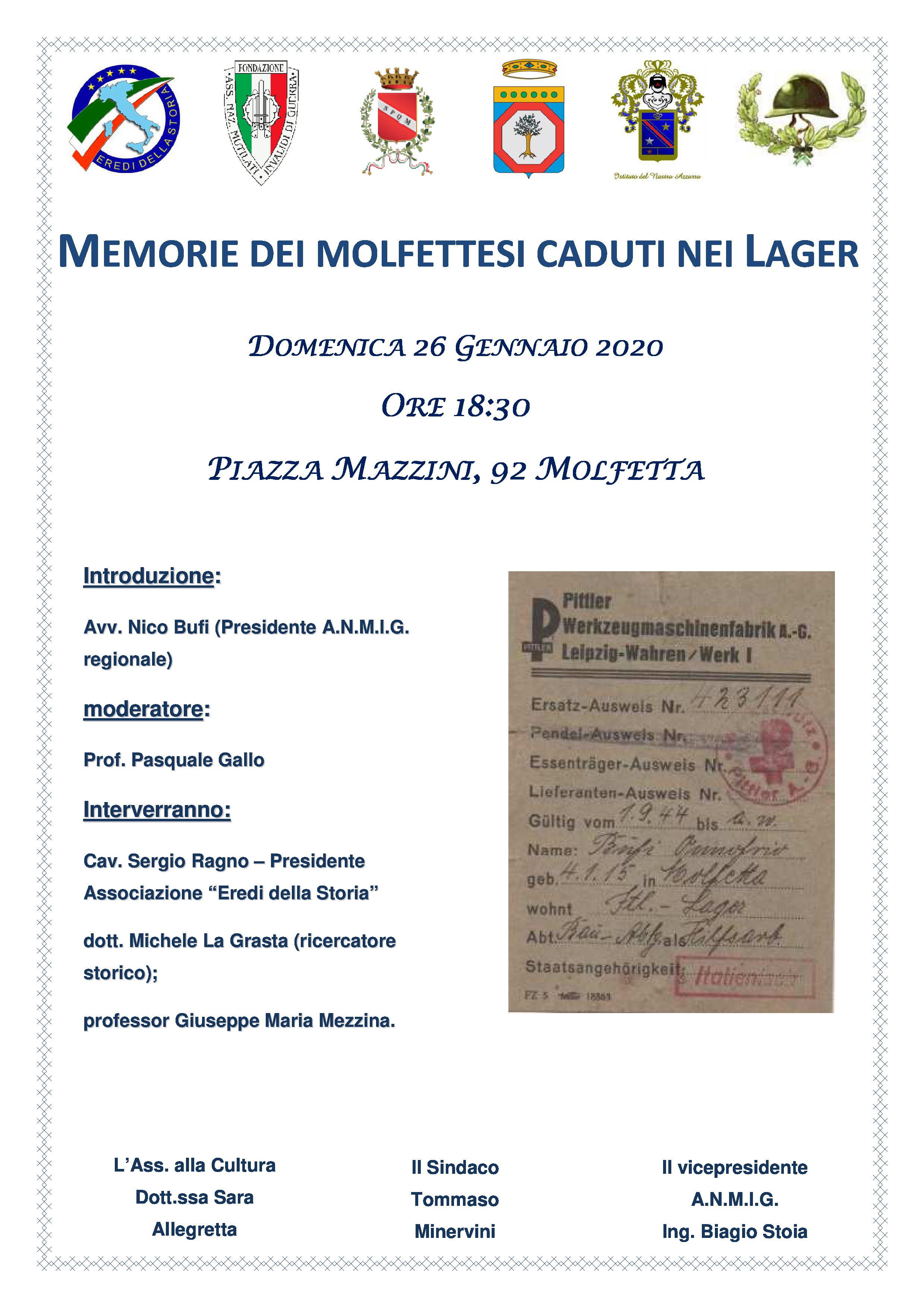 TRADIZIONALE APPUNTAMENTO A MOLFETTA PER LA RICORRENZA INTERNAZIONALE DEL GIORNO DELLA MEMORIA