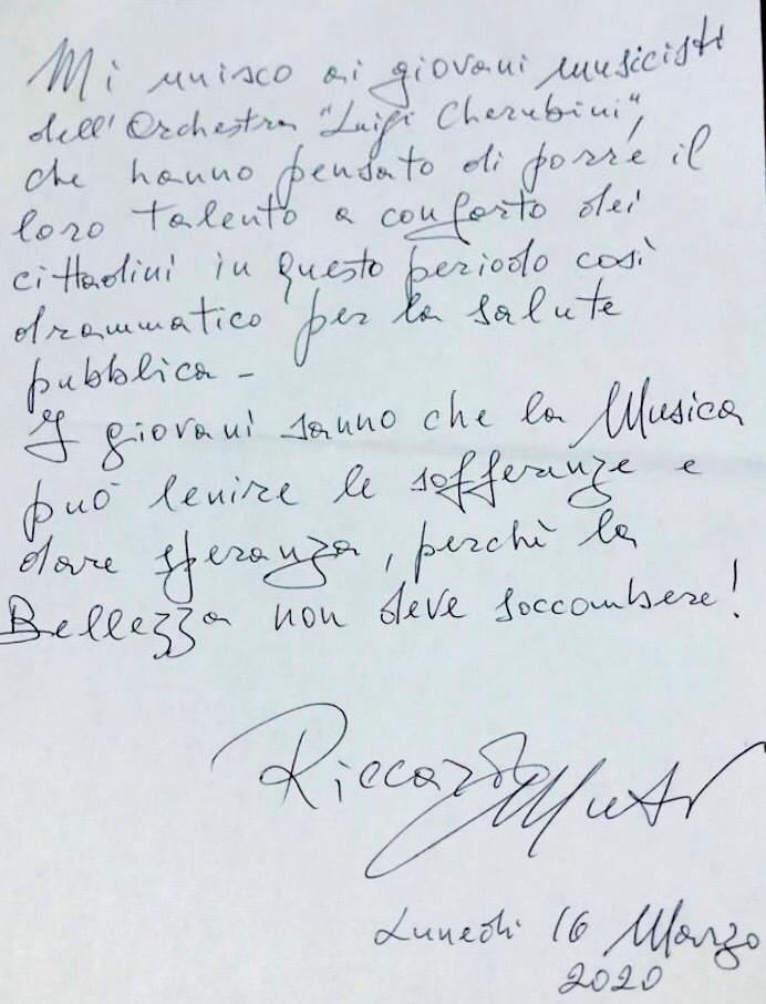 RICCARDO MUTI: SONO CERTO CHE INSIEME SUPEREREMO QUESTA DIFFICOLTA'