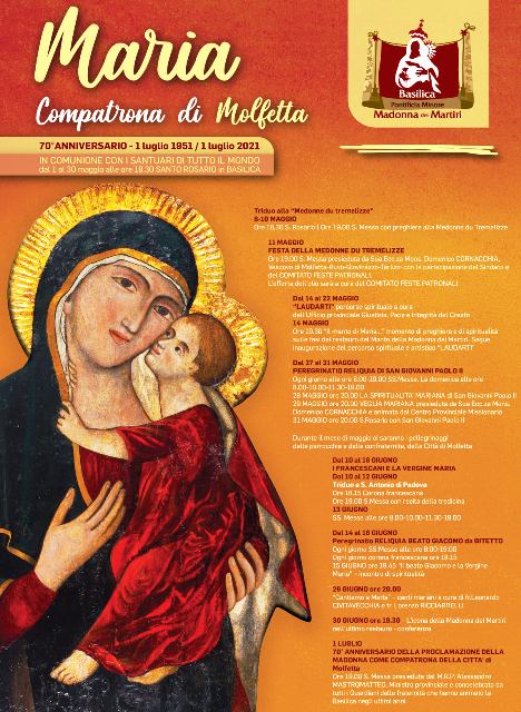 INIZIA IL MESE DI MAGGIO, IL  MESE MARIANO DEDICATO ALLA MADONNA DEI MARTIRI, COMPATRONA DI MOLFETTA