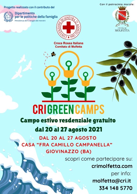 LA CROCE ROSSA ITALIANA SEZIONE DI MOLFETTA ORGANIZZA UN CAMPO ESTIVO RESIDENZIALE, CRI GREEN CAMPS, DAL 20 AL 27 AGOSTO