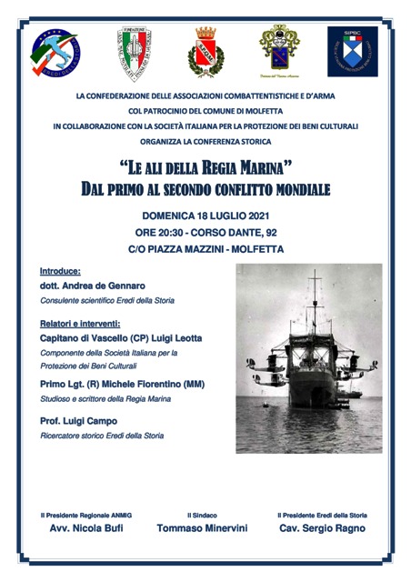 PER LA RASSEGNA STORIA SOTTO LE STELLE, DOMENICA 18 LUGLIO SI TERR LA CONFERENZA LE ALI DELLA REGIA MARINA  DAL PRIMO AL SECONDO CONFLITTO MONDIALE